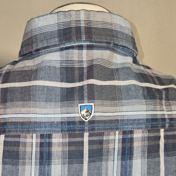 Kuhl Button Up Shirt Blue Plaid Linen Tapered Fit Pockets Outdoor Hiking - Picture 6 of 7